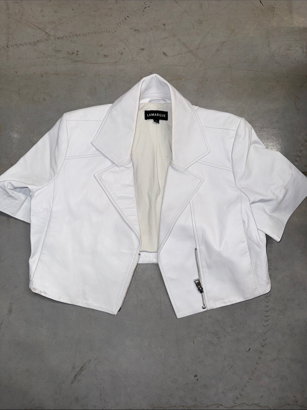 Lamarque White Cropped Leather Moto Jacket